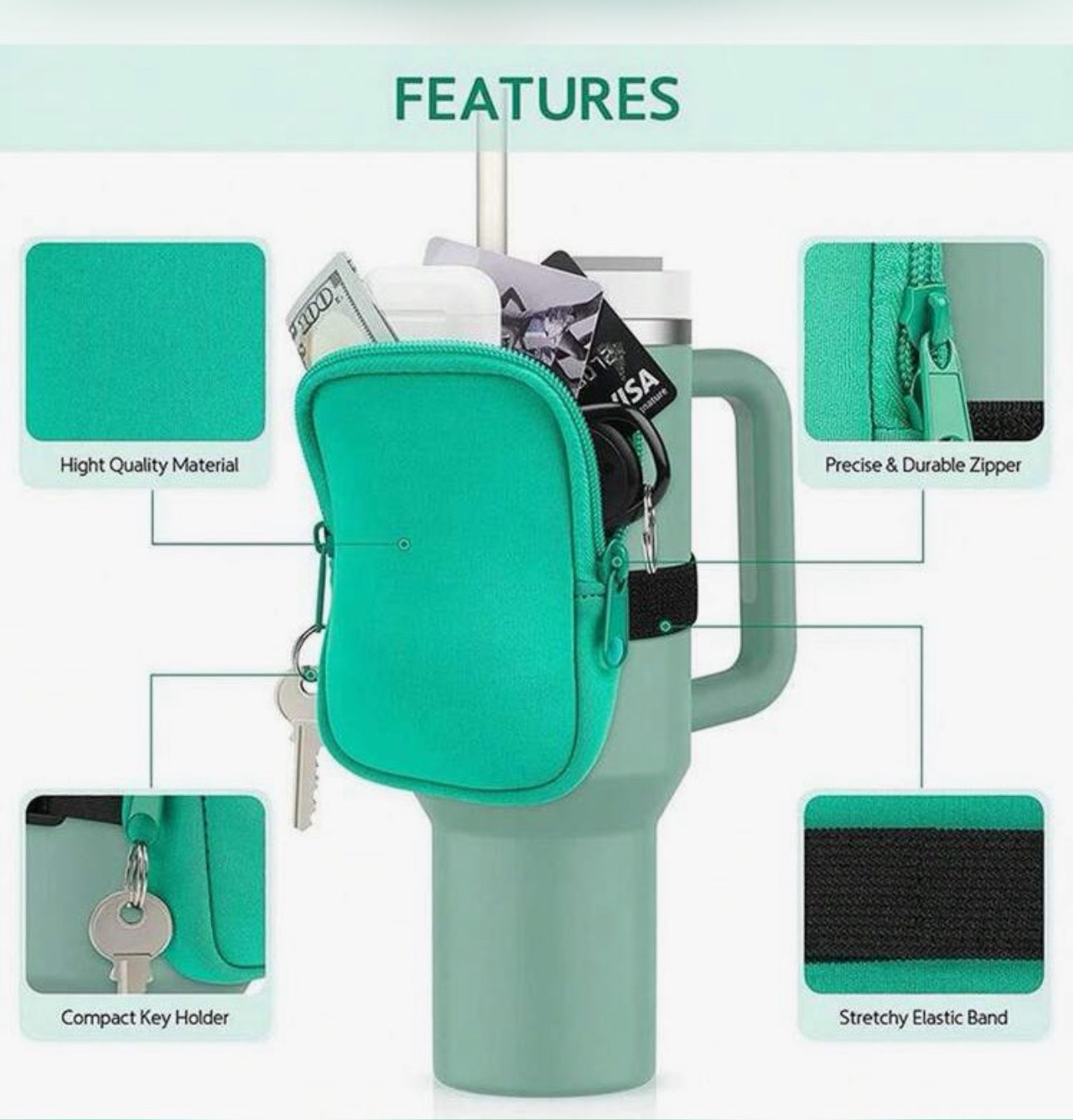 Mint Green Tumbler Cup Holder Bag