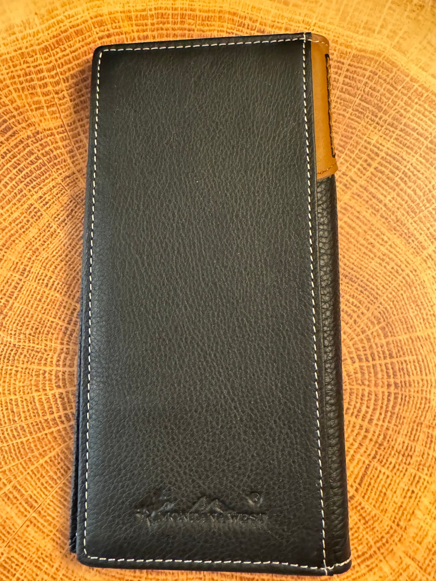 Ladies Mens  Hand-tooled Leather Bifold Checkbook Wallet ~ Black