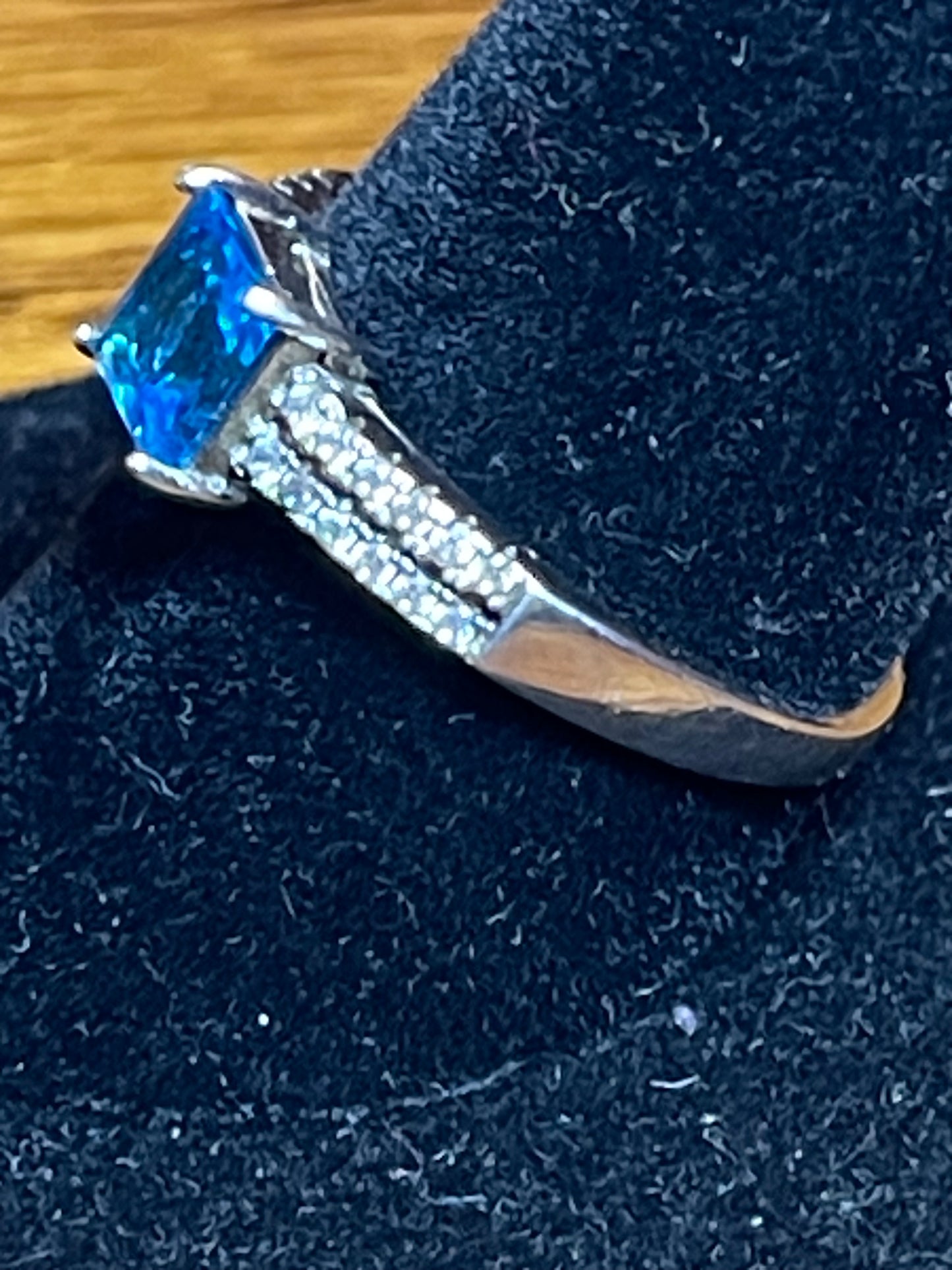 Genuine London Blue Topaz with Diamonds Size 10 on S925 Ring