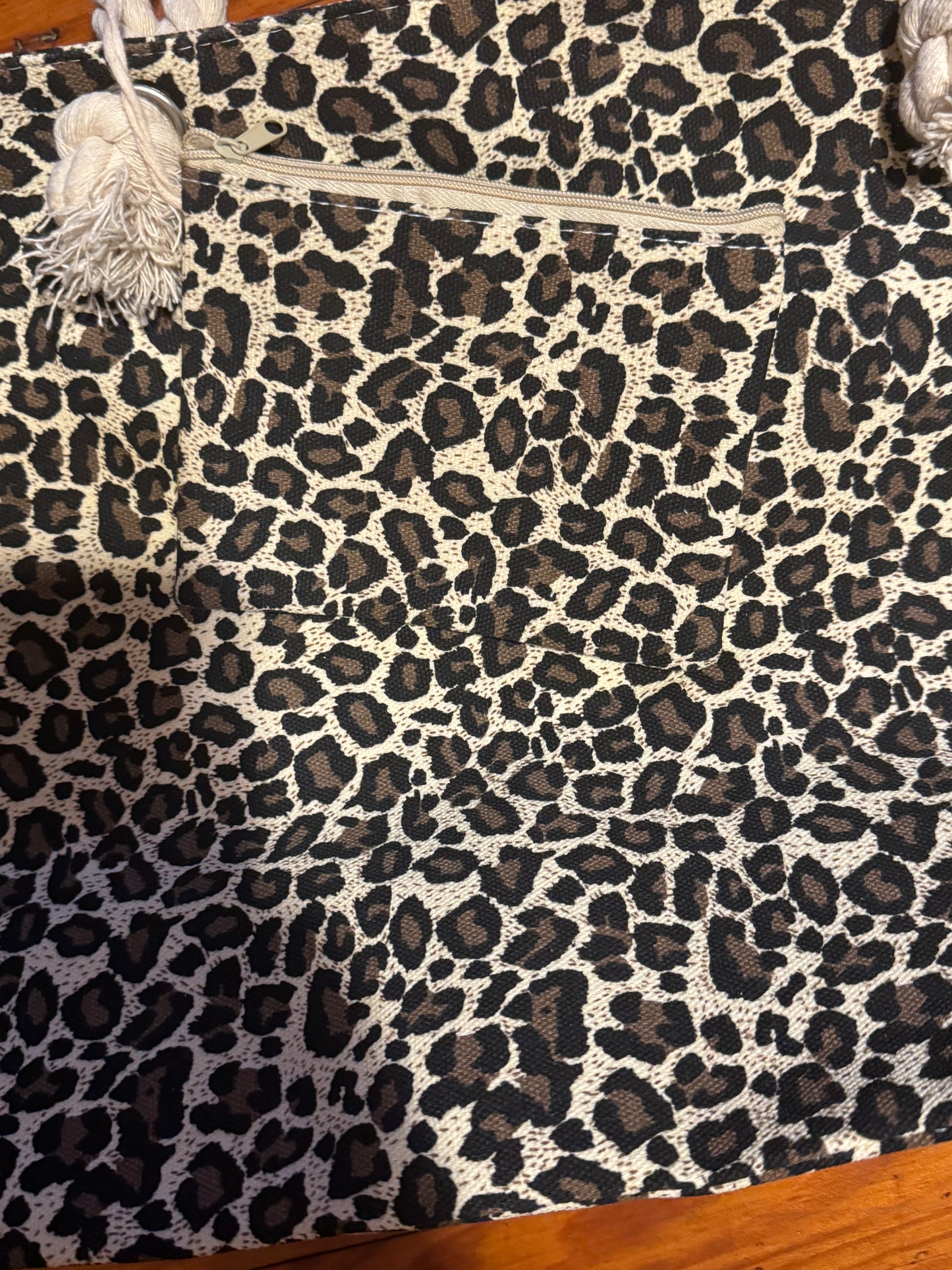 Leopard Print Pattern Large Beach Tote Bag  with Wristlet