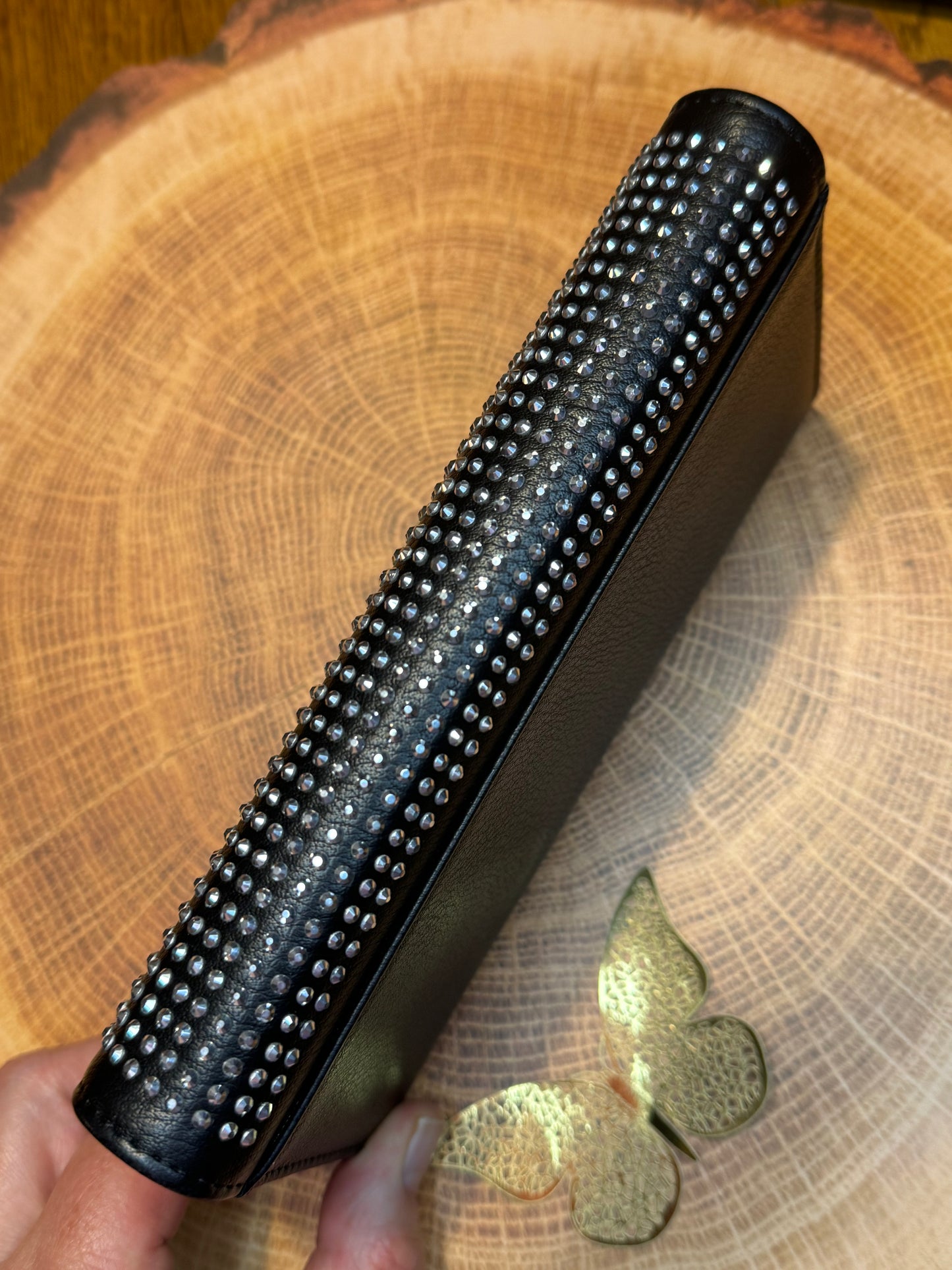Black Dazzling with White Crystals Classic Crossbody Wallet