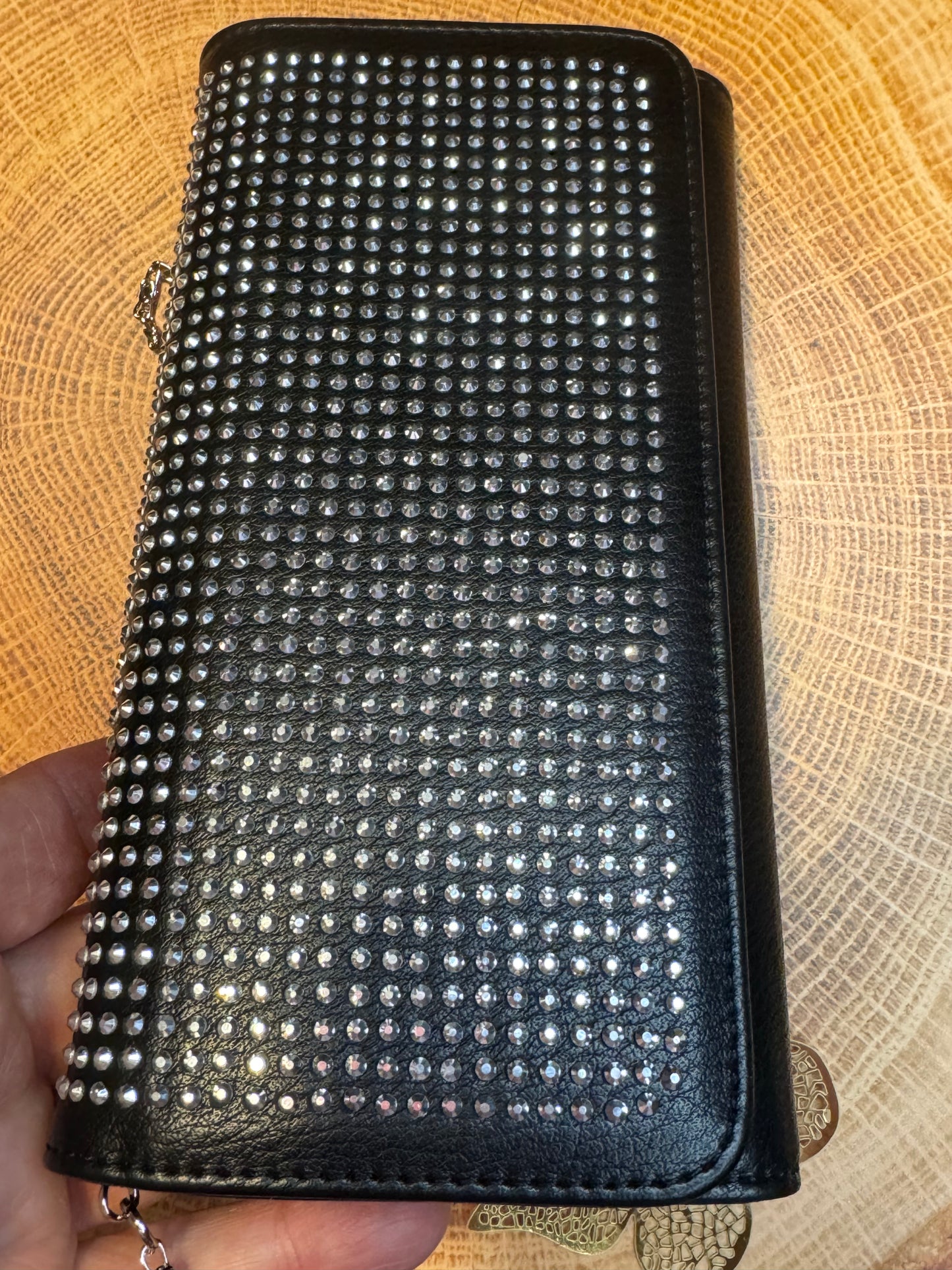 Black Dazzling with White Crystals Classic Crossbody Wallet