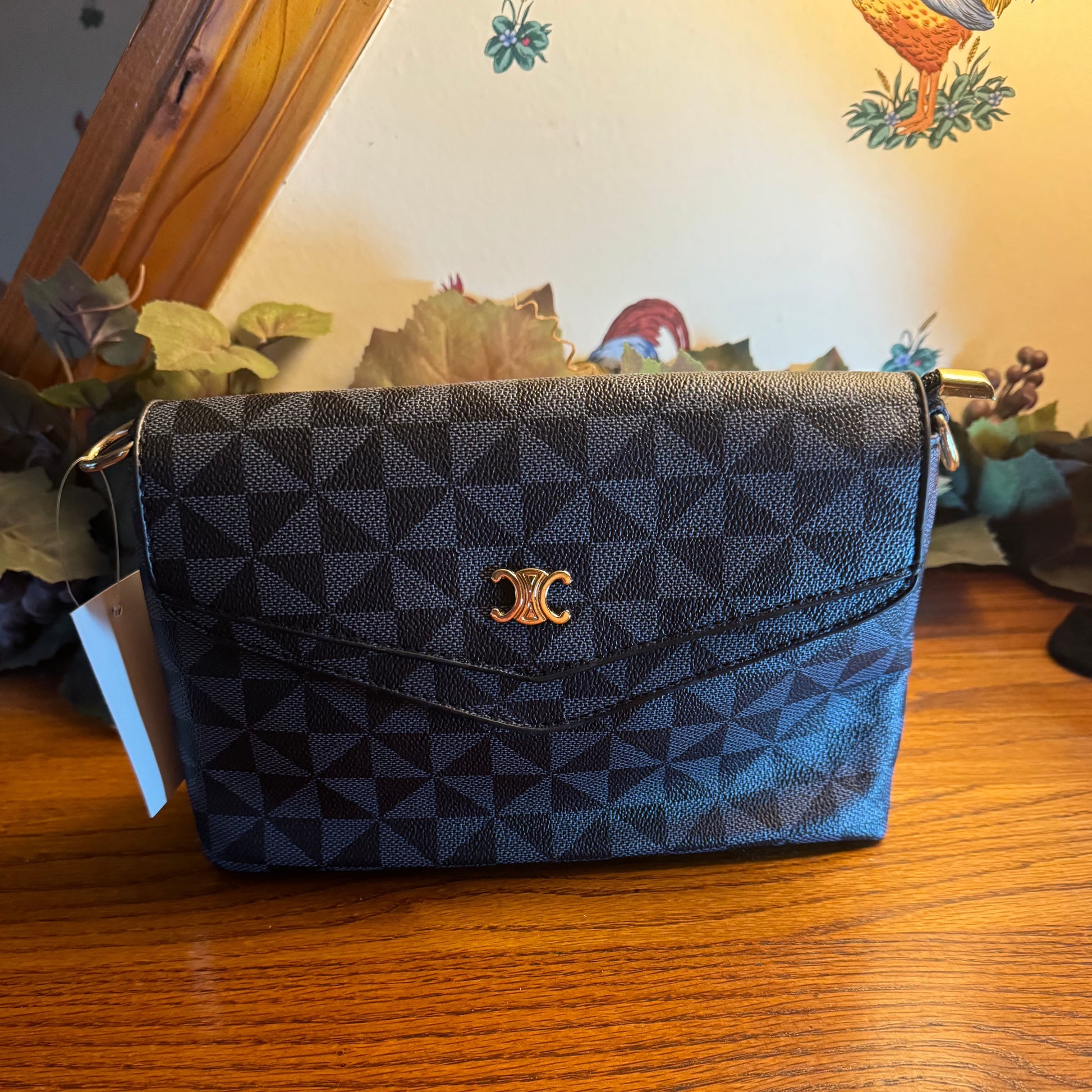 Fashion Blue Monogram Messenger Hipster Handbag 