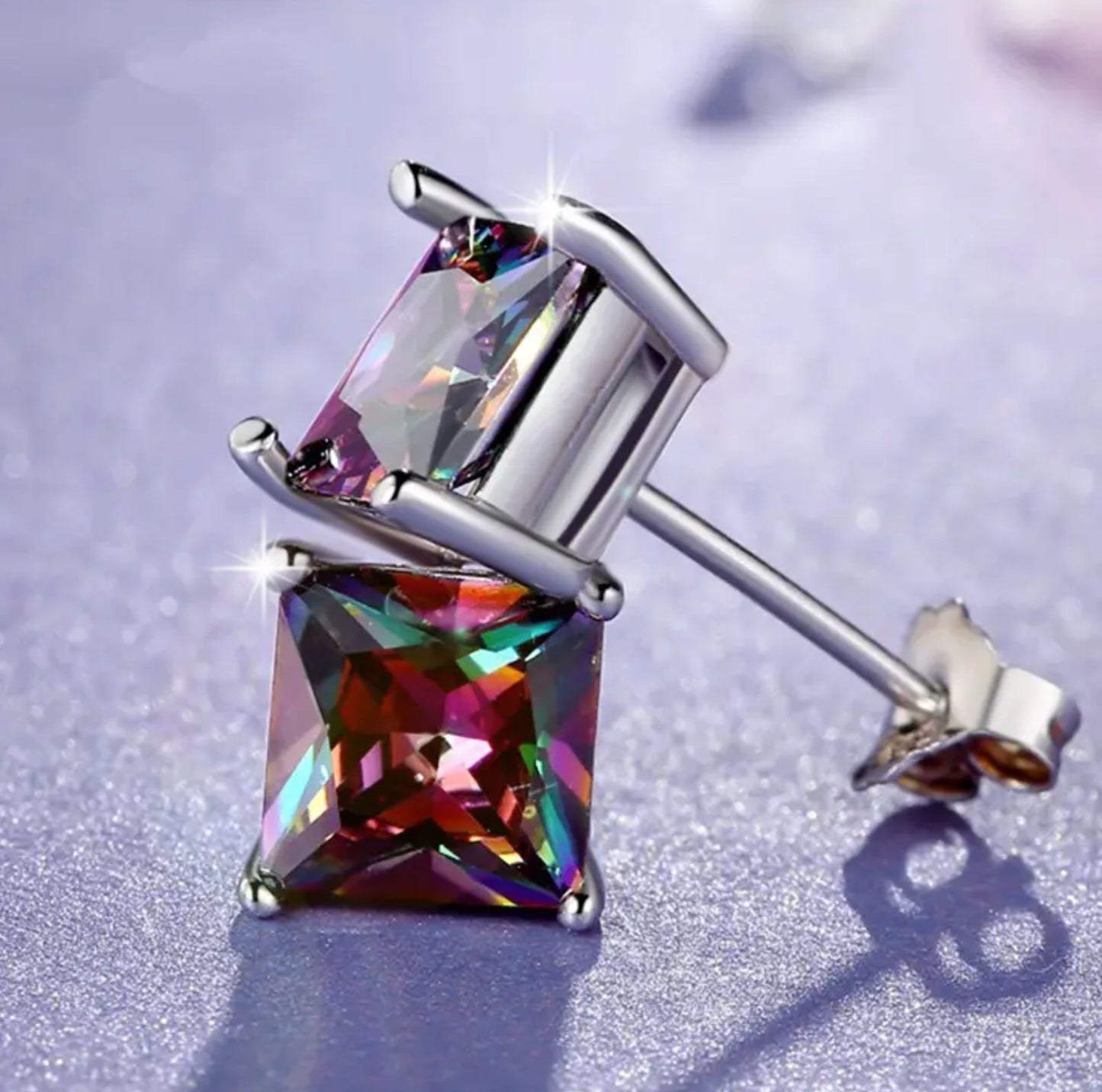 Mystic Topaz 7mm Stainless Steel Earrings.