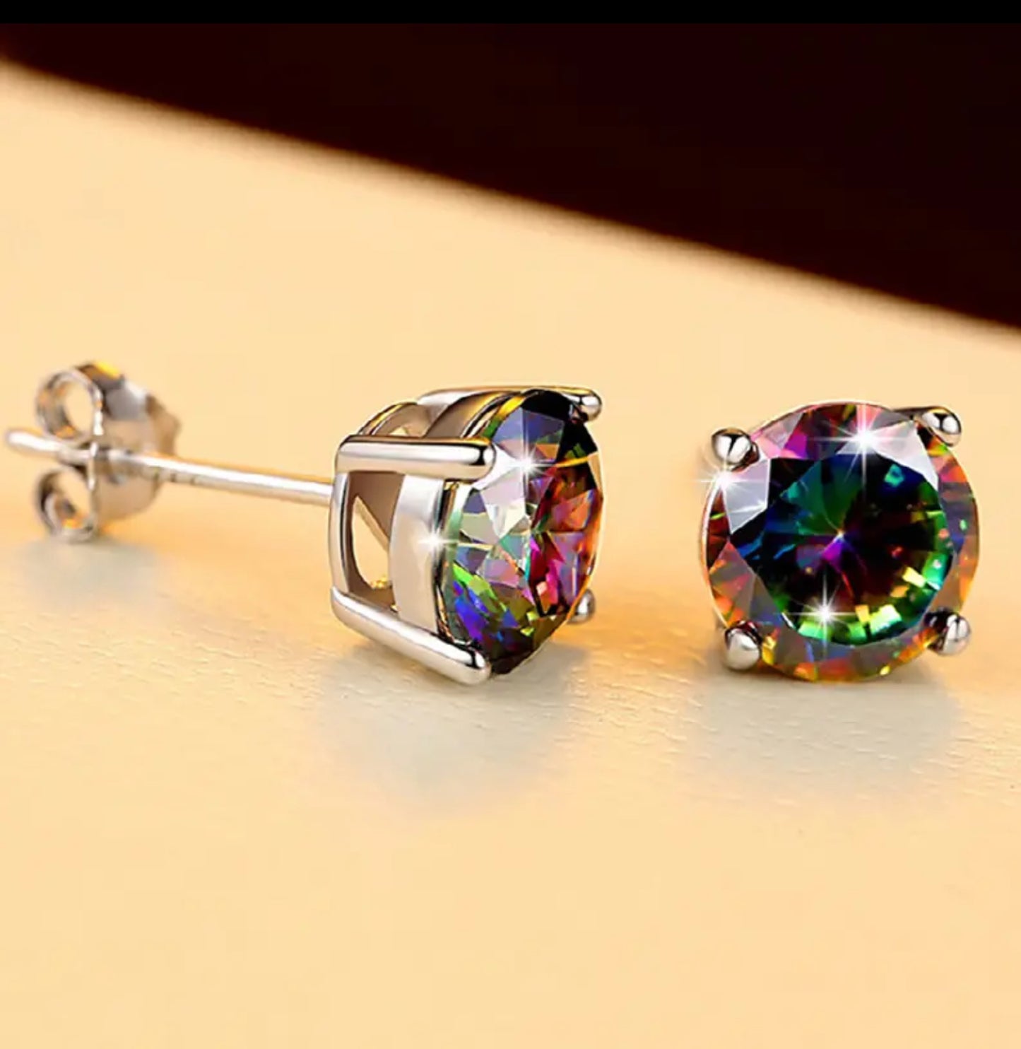Mystic Topaz 7mm Stainless Steel Earrings.