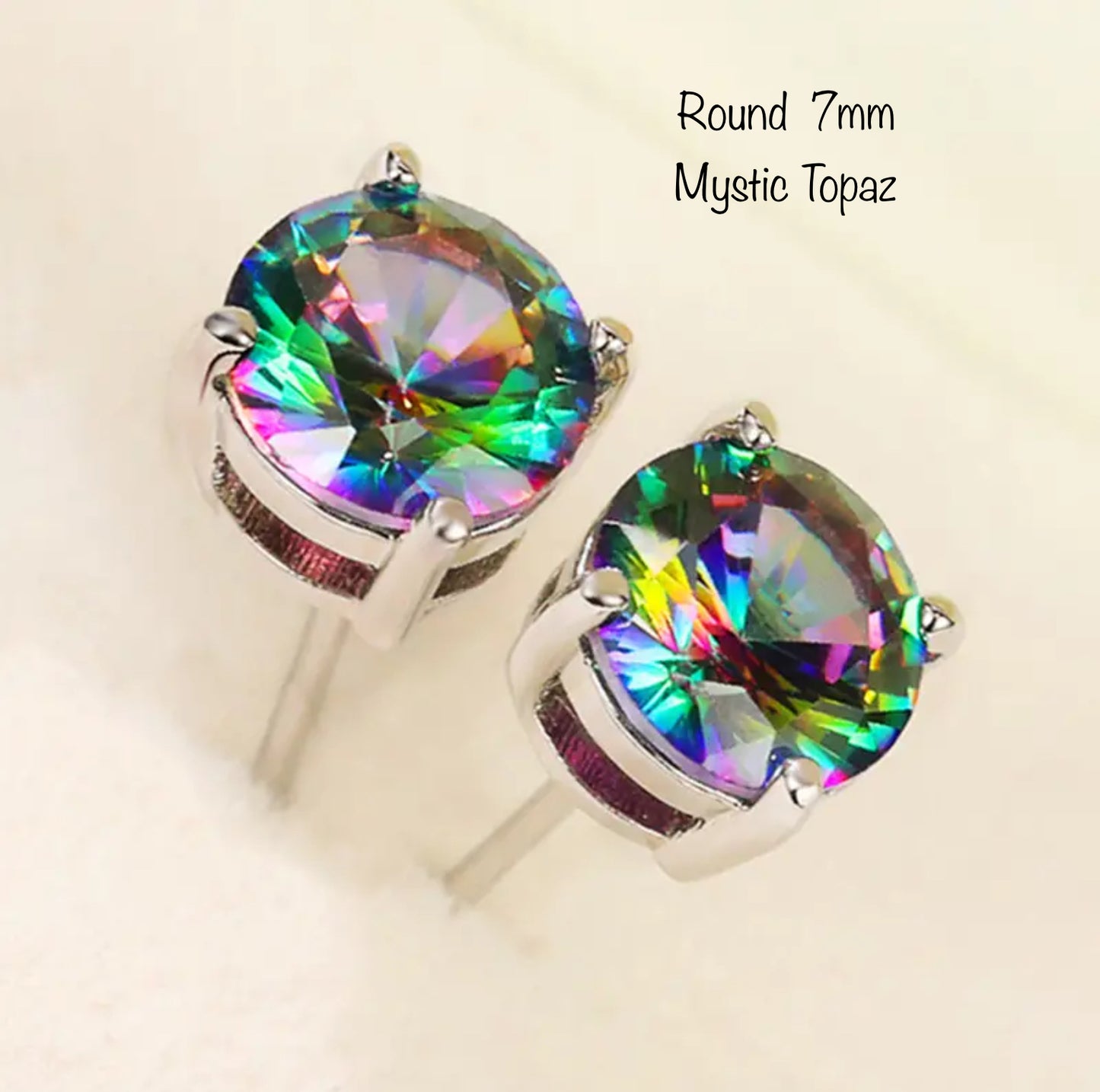 Mystic Topaz 7mm Stainless Steel Earrings.