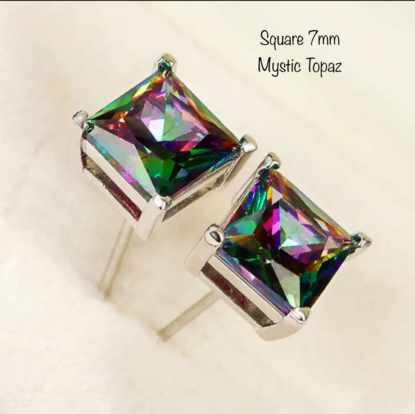 Mystic Topaz 7mm Stainless Steel Earrings.
