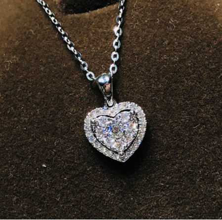 3 Carat Heart Shaped  Moissanite  Necklace on  925  Sterling Silver