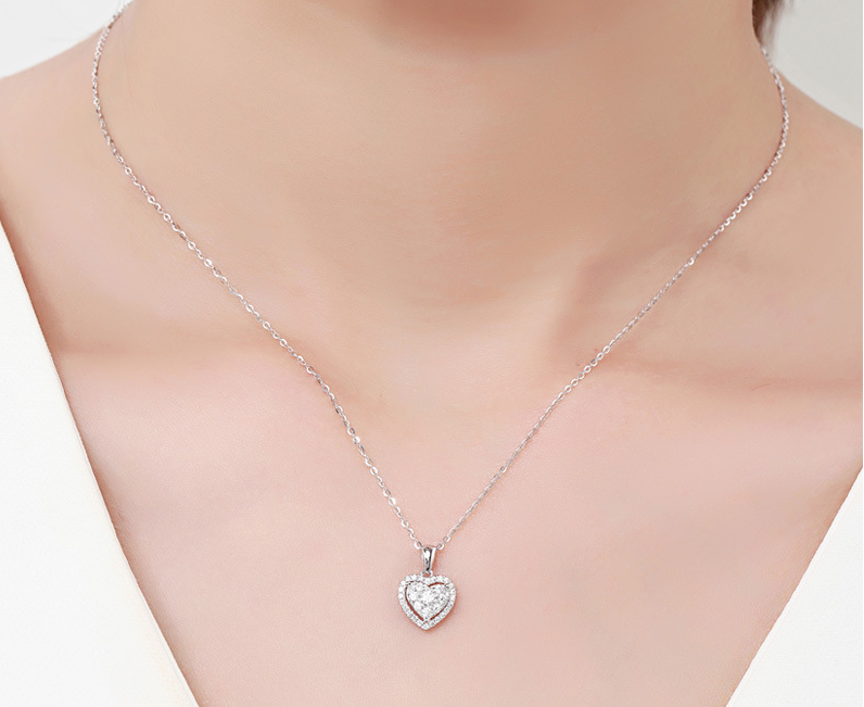 3 Carat Heart Shaped  Moissanite  Necklace on  925  Sterling Silver