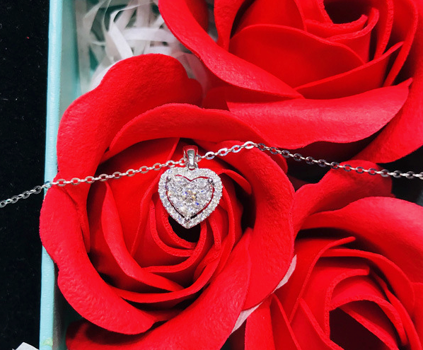 3 Carat Heart Shaped  Moissanite  Necklace on  925  Sterling Silver