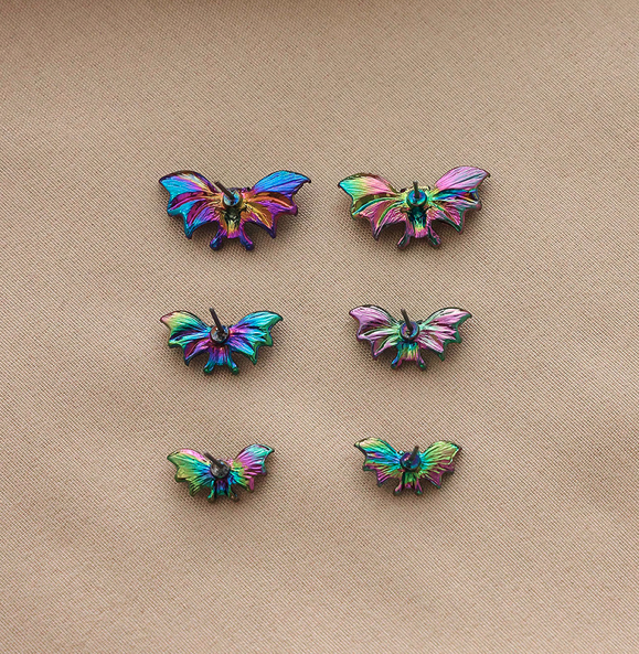 Halloween Oil Spill Holographic Bat Post Back Earrings