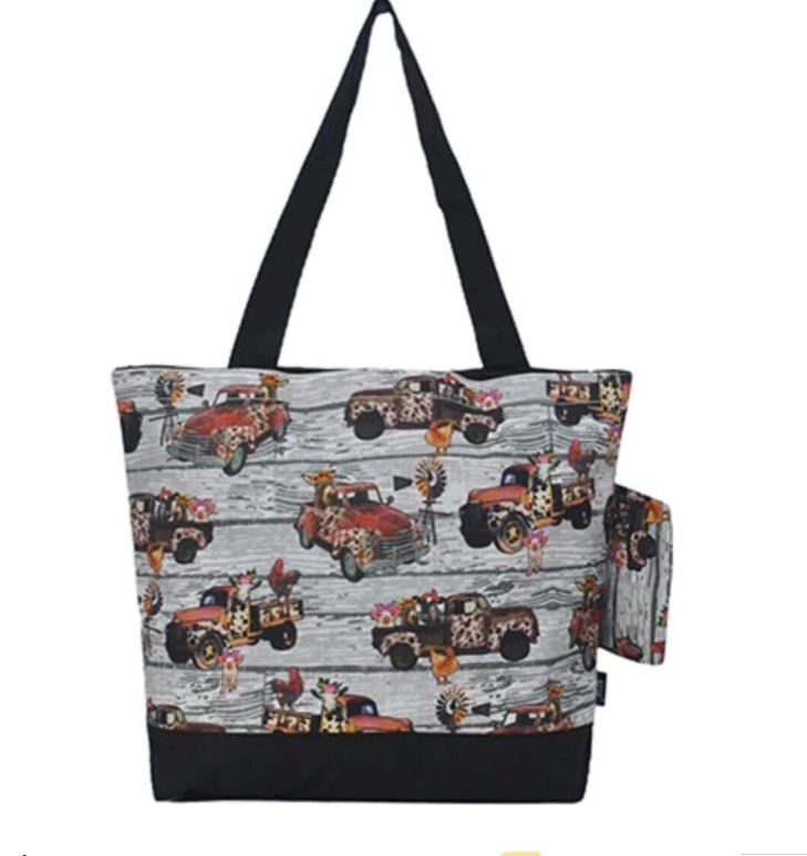 NGIL Country Farm Themed Multicolor  Large Size Tote  (  Pig, Cow, Chicken, Truck )