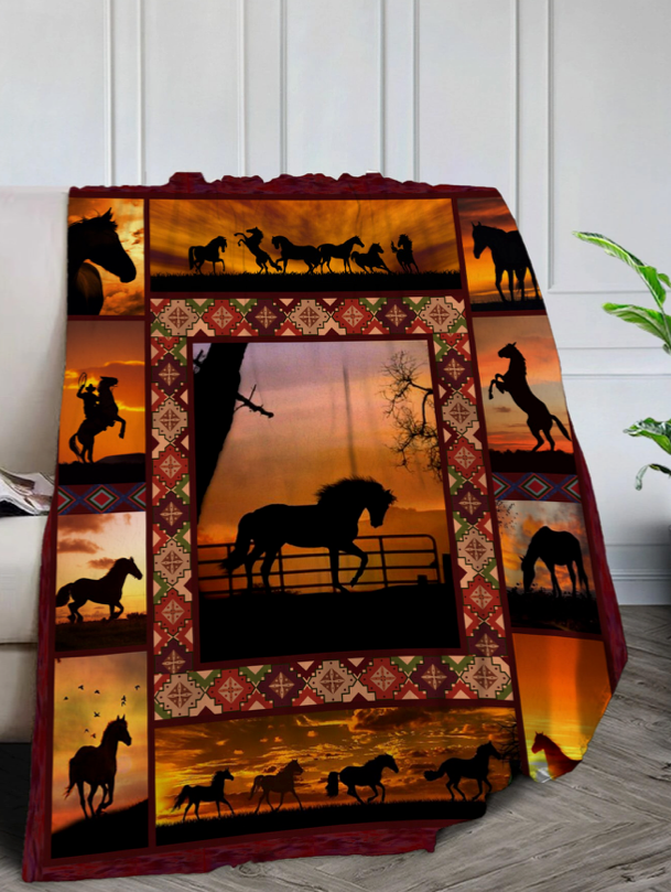 Horse Equine Sunset Throw Blanket