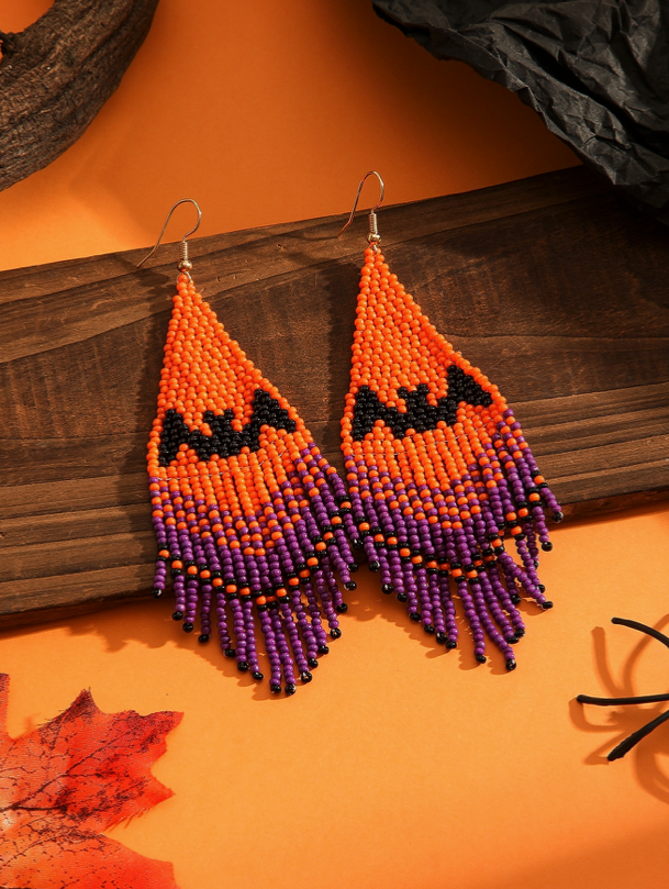 Halloween Bat Boho Bohemia NATIVE SEED BEAD  Earrings