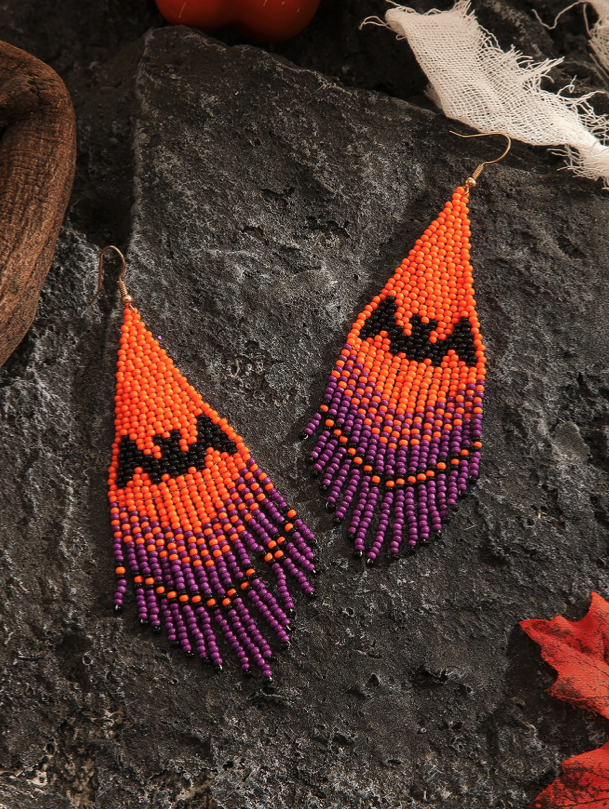 Halloween Bat Boho Bohemia NATIVE SEED BEAD  Earrings