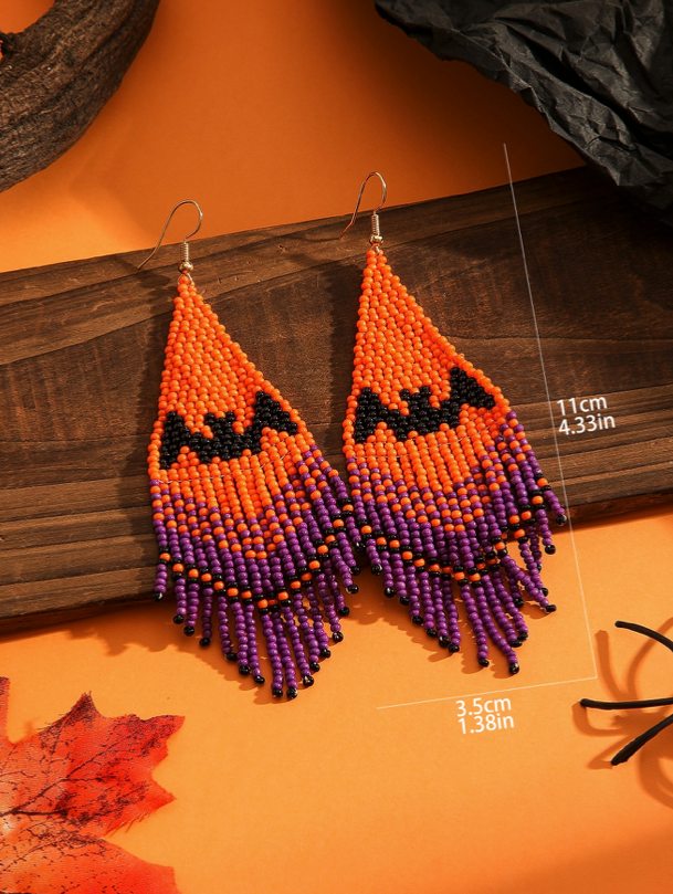 Halloween Bat Boho Bohemia NATIVE SEED BEAD  Earrings