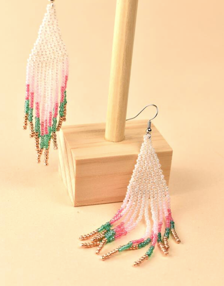 Multicolor Boho Bohemian Glass Seed Bead Chandelier  Earrings