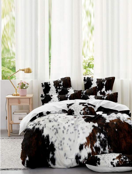 Cow Print Duvet and Pillow Cases Set     (  Multicolor )   On Sale