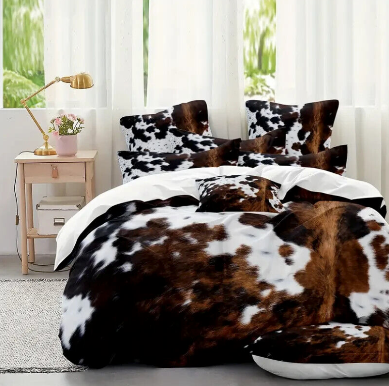 Cow Print Duvet and Pillow Cases Set     (  Multicolor )   On Sale