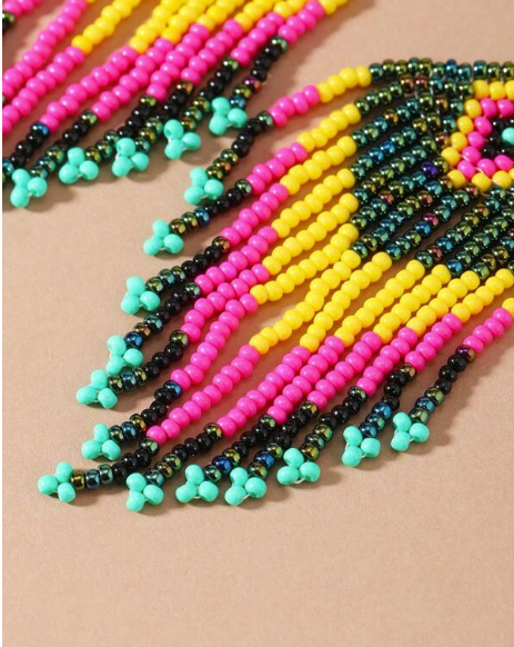 Boho Black Multicolor HANDMADE Tribal Seed Beads Earrings