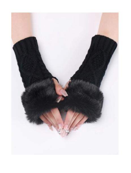 Women Fingerless Gloves Faux Fur Knitted Fall Winter Warmth
