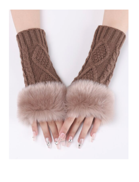 Women Fingerless Gloves Faux Fur Knitted Fall Winter Warmth