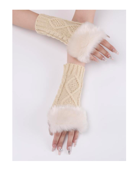 Women Fingerless Gloves Faux Fur Knitted Fall Winter Warmth