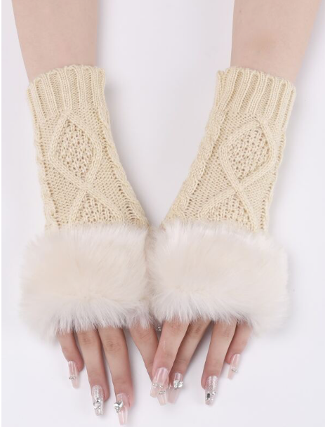 Women Fingerless Gloves Faux Fur Knitted Fall Winter Warmth
