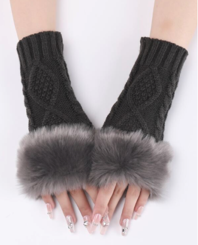 Women Fingerless Gloves Faux Fur Knitted Fall Winter Warmth