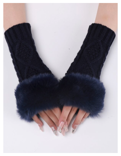 Women Fingerless Gloves Faux Fur Knitted Fall Winter Warmth