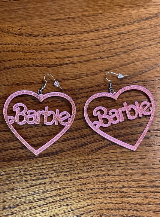 Barbie Pink Glitter Heart  Earrings