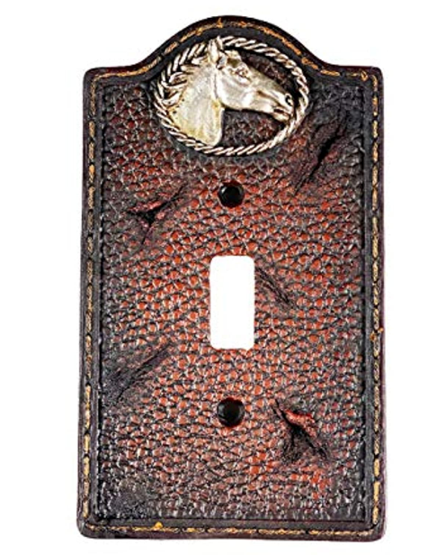 Western Horse Light Switch Plate Covers  Stitched Faux Leather Look Silver Rope