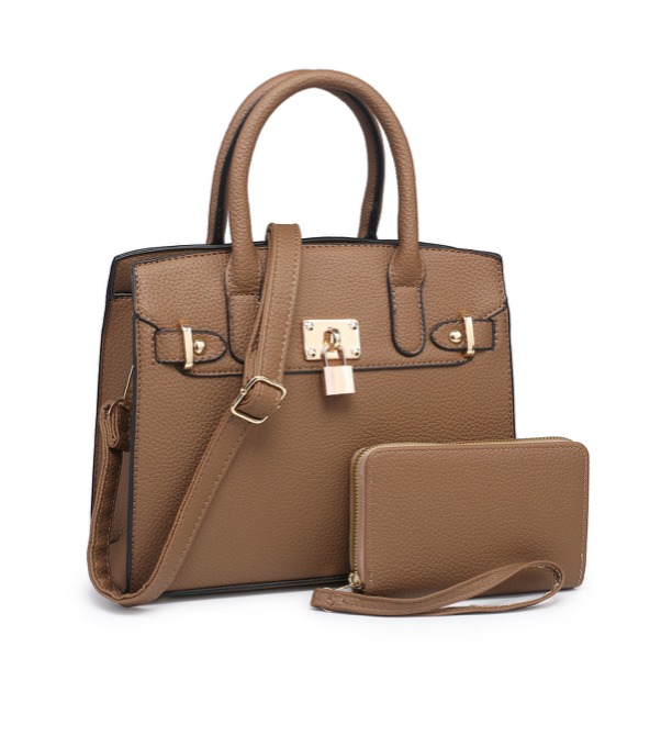 Padlock Fashion Handbag and Wallet Set   (  choose color   )