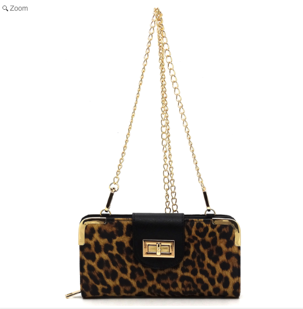 Cow Print Turn Lock Crossbody Wallet