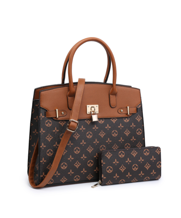 Fashion Mono Top Handle HandBag Wallet Set
