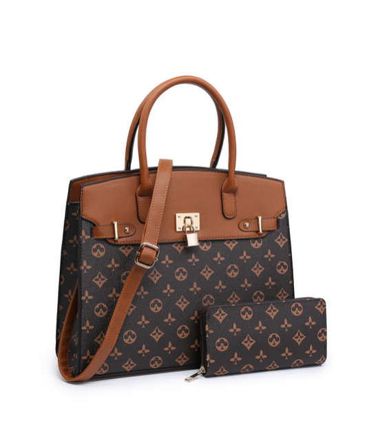Fashion Mono Top Handle HandBag Wallet Set