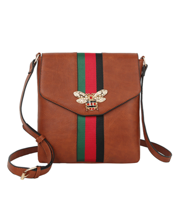 Fashion Bee Charm Striped Messenger Crossbody Handbag