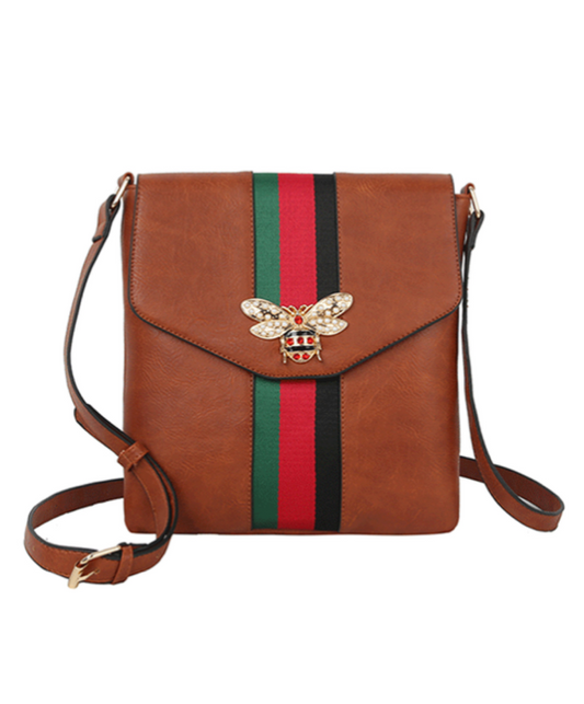 Fashion Bee Charm Striped Messenger Crossbody Handbag