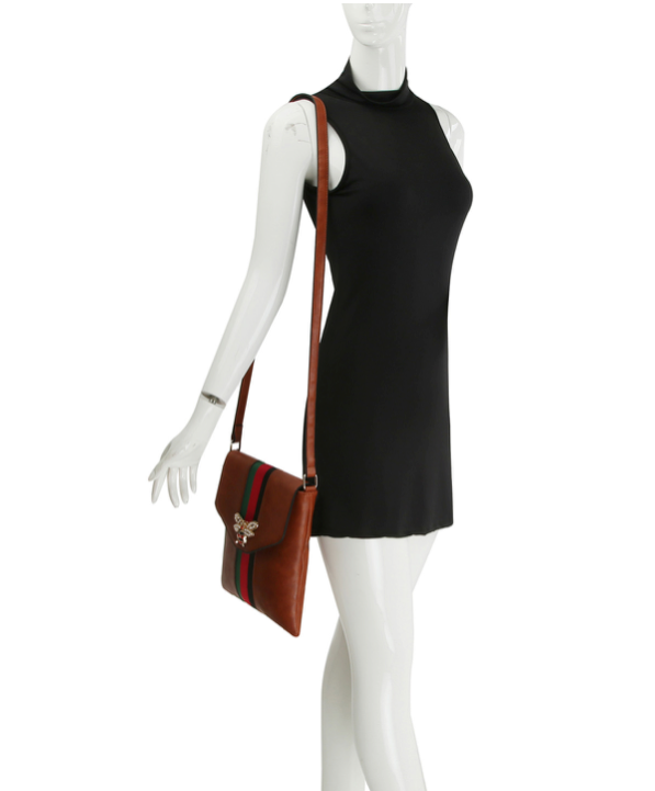 Fashion Bee Charm Striped Messenger Crossbody Handbag