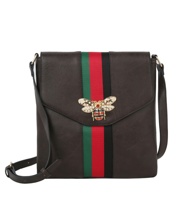 Fashion Bee Charm Striped Messenger Crossbody Handbag