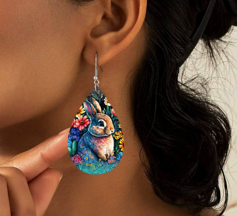 Easter Bunny Rabbit Multicolor Earrings