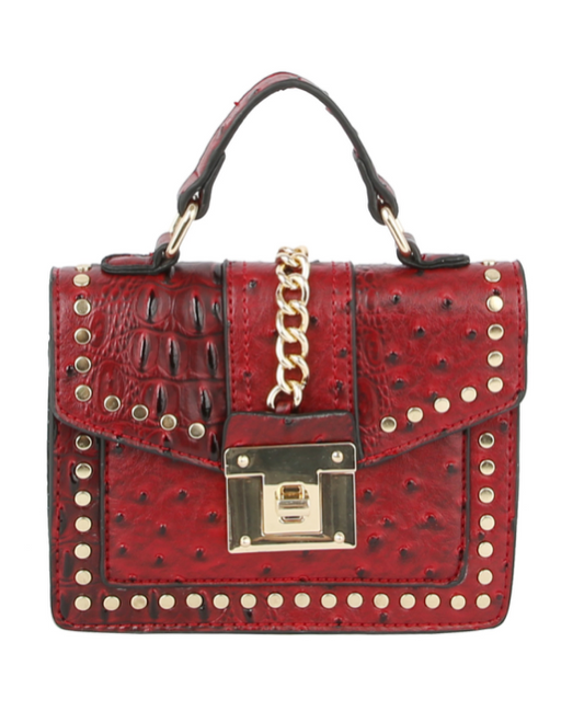 Red Wine Alligator Ostrich Crossbody Handbag