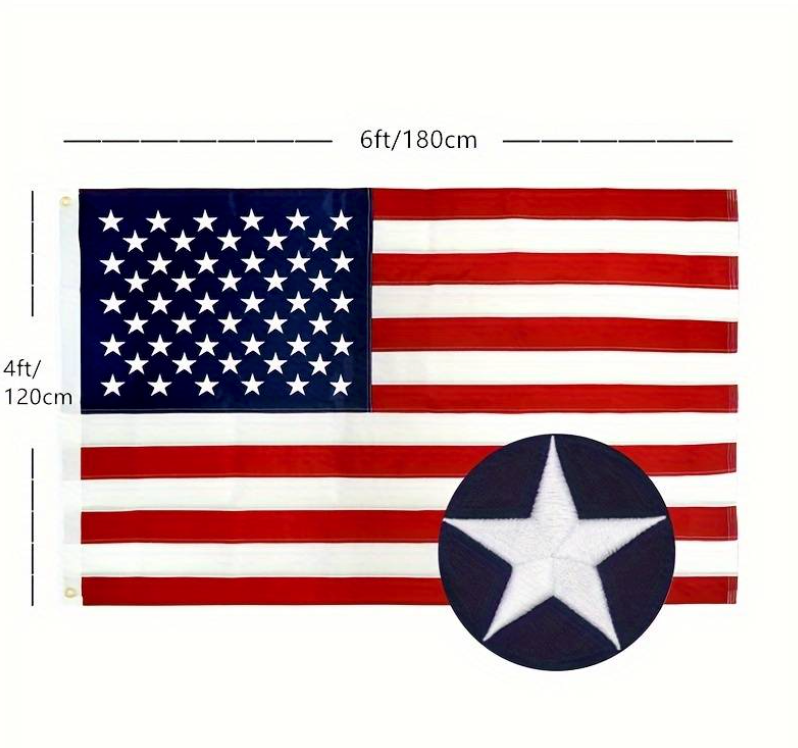 America Flag with Embroidered Stars, Heavy Duty, Sewn Stripes