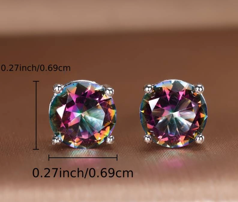 Colorful Mystic Topaz Cubic Zirconia 925 Sterling Silver Stamped on Post Back  6.9 mm