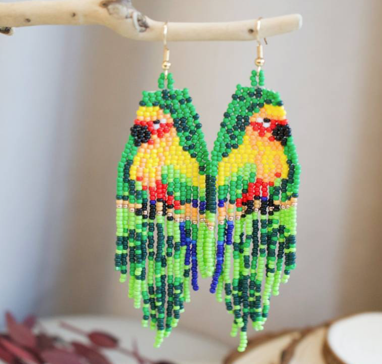 Parrot Seed Beaded Multicolor  Earrings