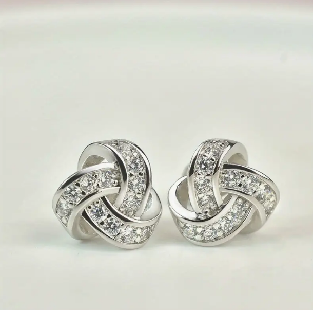 Ladies  Infinity Pinwheel Love Knot Silver Earrings Post Back