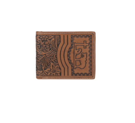 Cowboy Cross Themed Mens Hand-tooled Leather Bifold Wallet