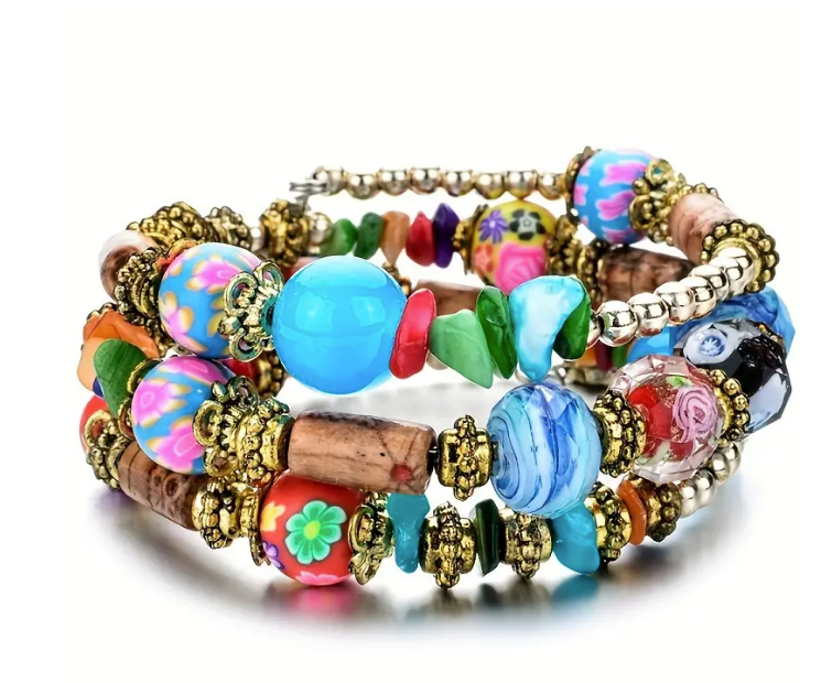 Bohemian Tribal Multicolor Memory Coil Bracelet  Wrap   ( choose from various styles )