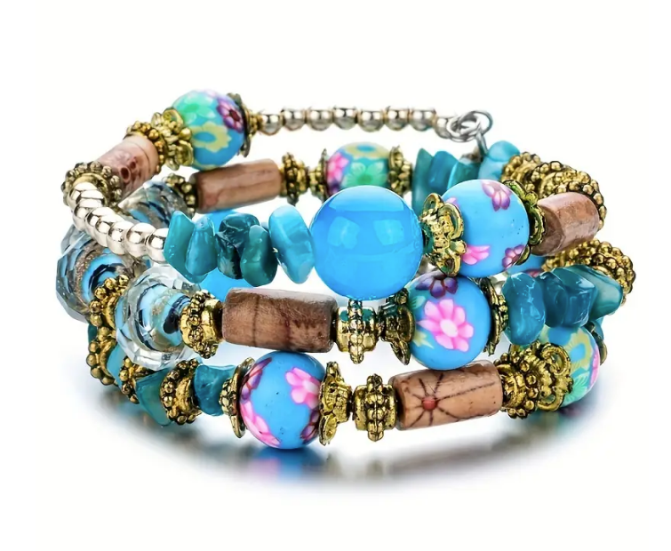 Bohemian Tribal Multicolor Memory Coil Bracelet  Wrap   ( choose from various styles )