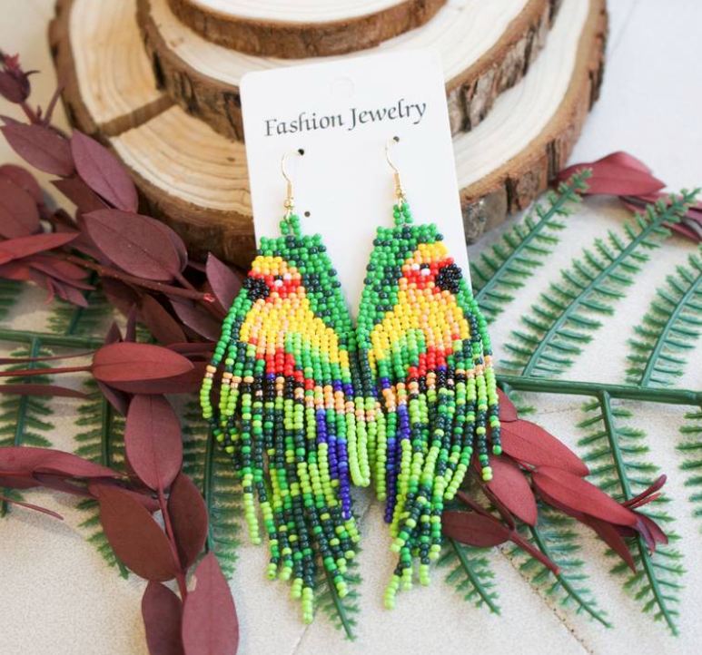Parrot Seed Beaded Multicolor  Earrings